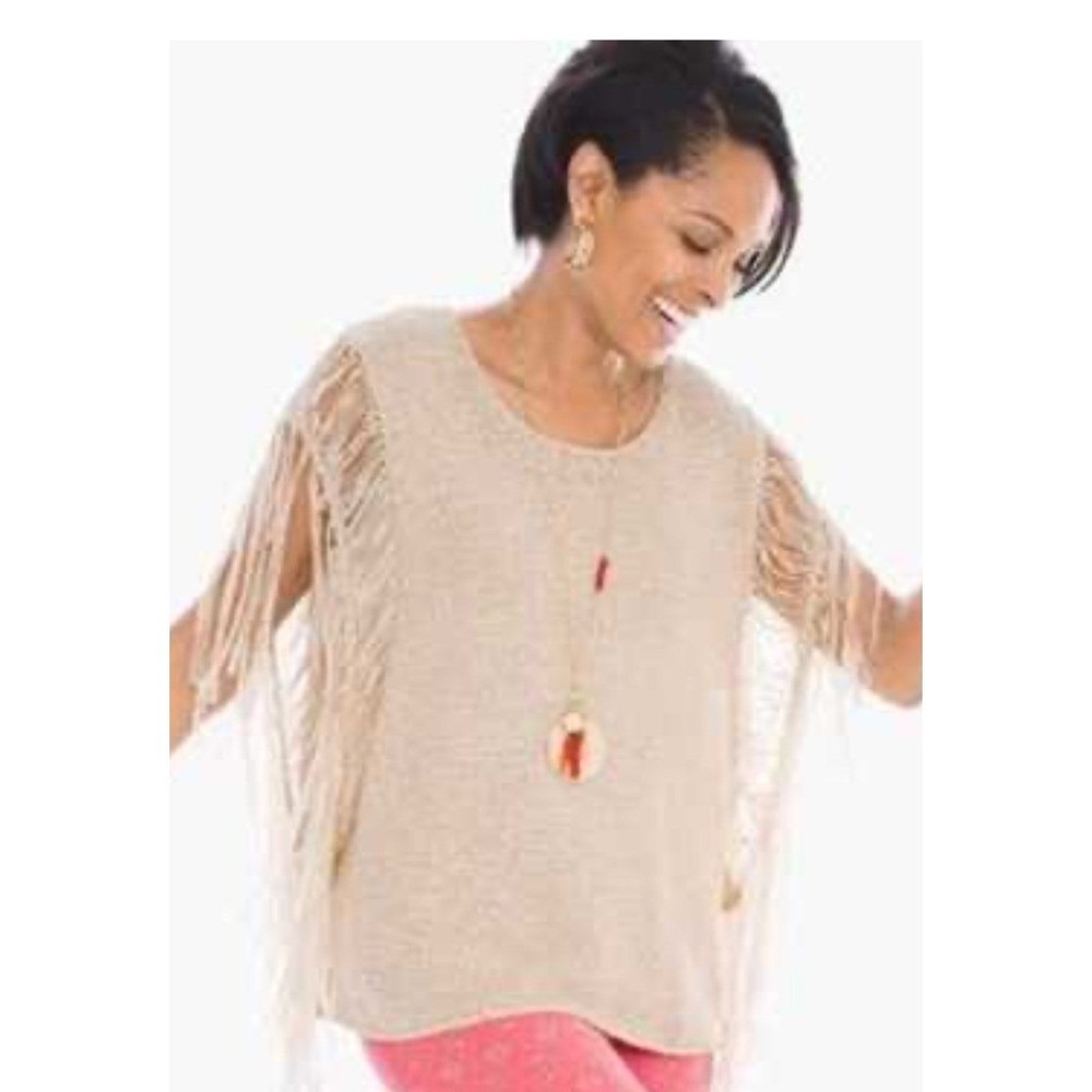 Chico's Chunky Knit Fringe Sleeveless Sweater XL Boho Eclectic Western Oversized - Picture 7 of 9